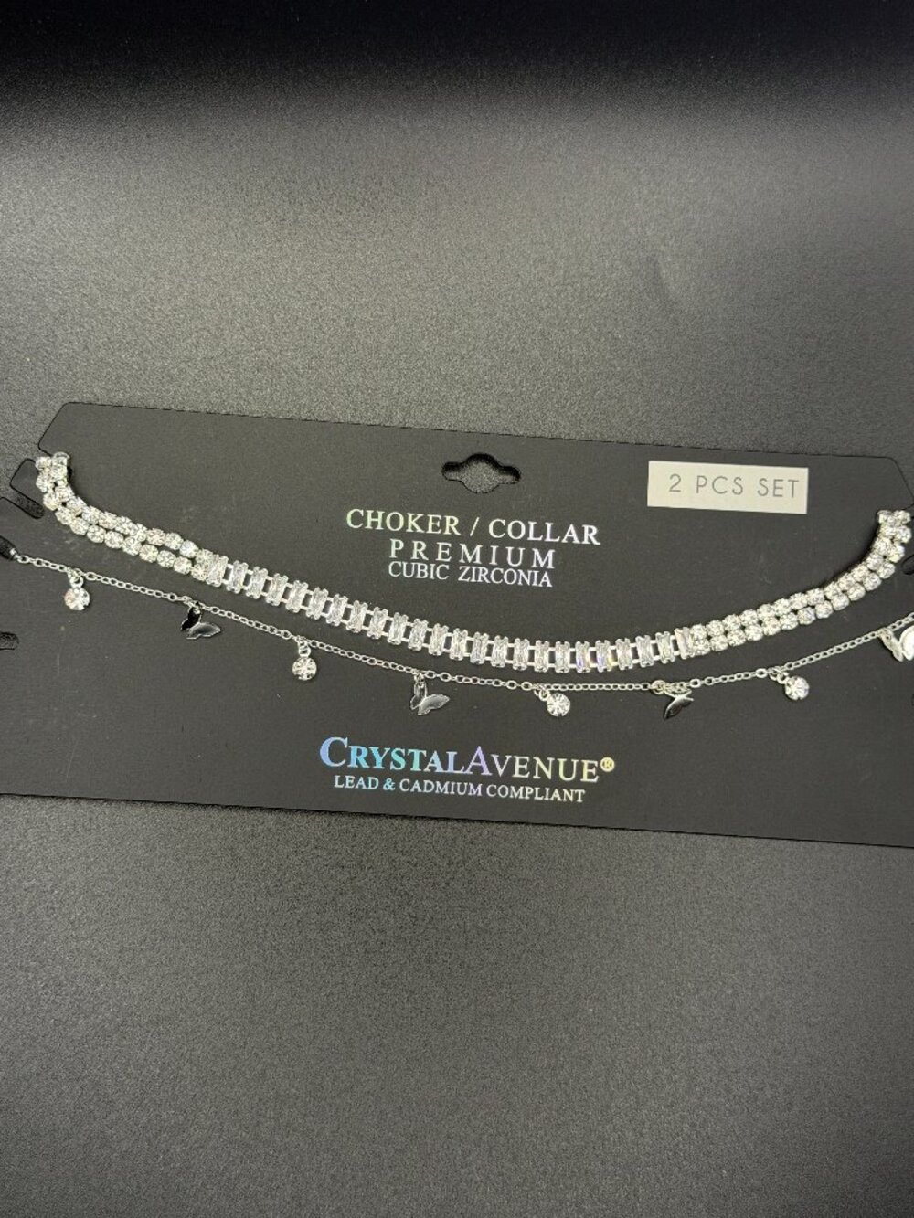Crystal Avenue 2 Pc Premium Cubic Zirconia Choker Necklace Set Butterfly Charm S